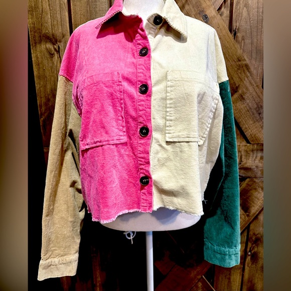 NWT Mainstrip Color Block Corduroy Cropped Shacket - Picture 11 of 15